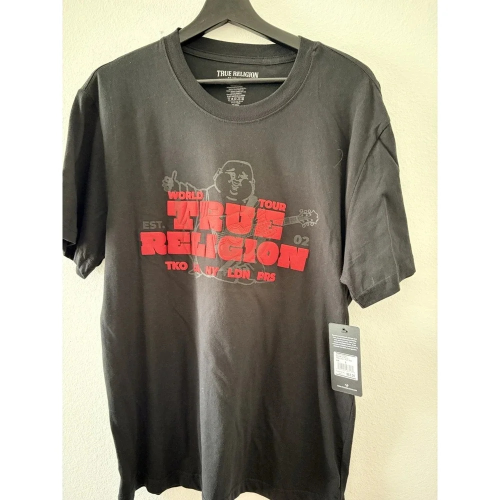 NWT True Religion World Tour Puff Print Graphic T-Shirt Jet Black Size Small
